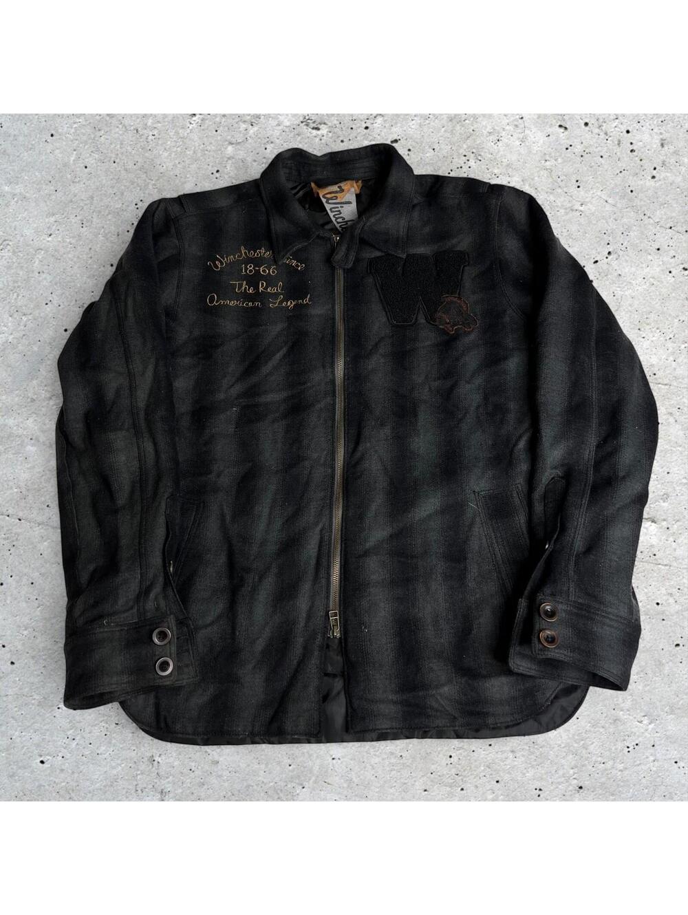 Winchester Full Zip Plaid Black Embroidered Men's Jacket Shirt The Real American